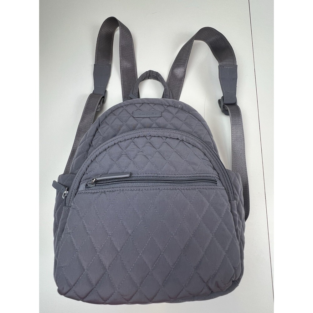 Vera Bradley Quilted Gray Microfiber Small Backpack VGUC